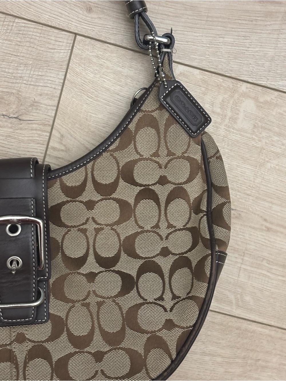 Y2K Vintage Coach Soho Hampton Hobo Shoulder Bag Brown Signature Jacquard Bag - Picture 5 of 15